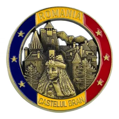 Castelul bran, vlad tepes romania, magnet din metal rotund, model 3090h